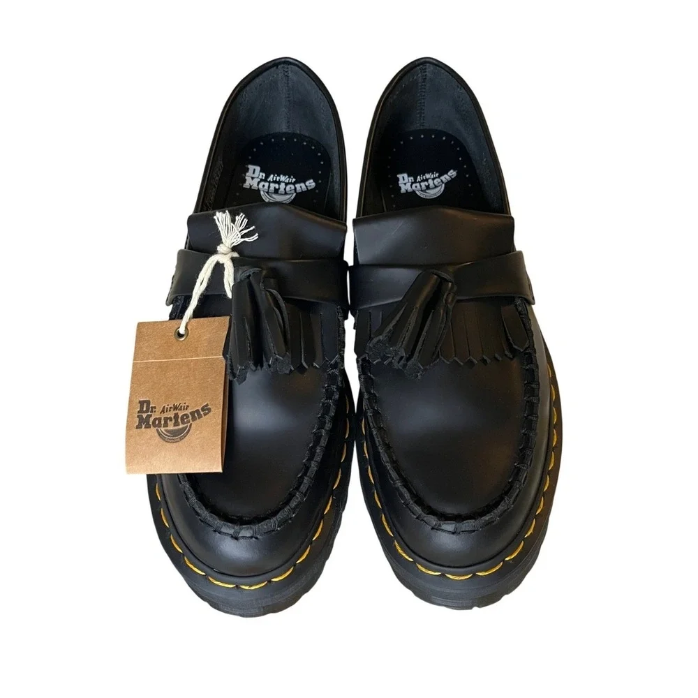 Dr. Martens Black Leather Platform Tassel Loafers - Picture 2 of 13